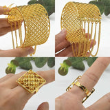 24K Dubai Woman Bracelet Tassels Cuff with Ring Bridal Bangles