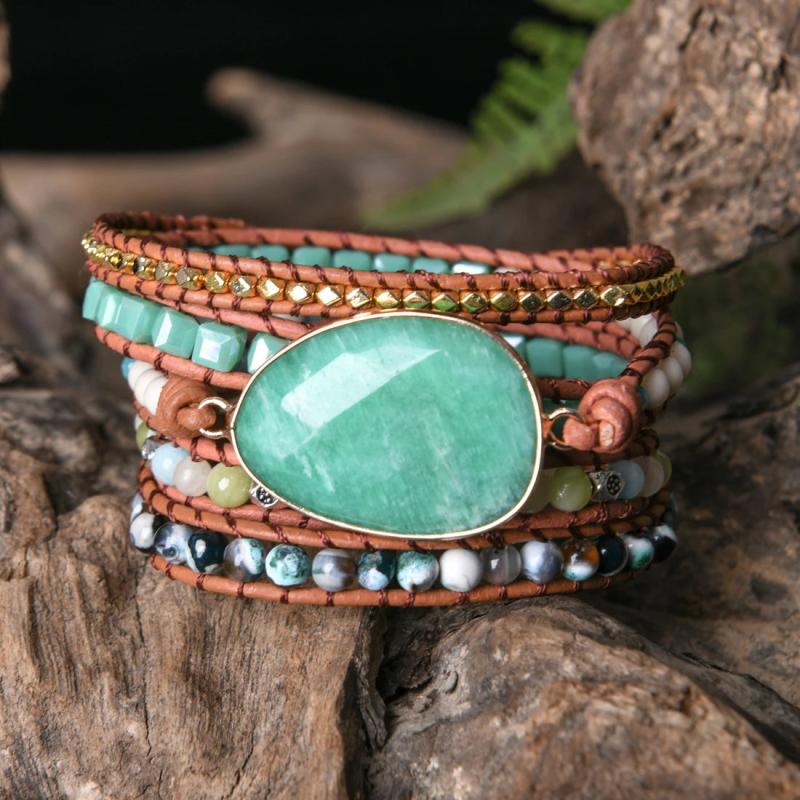 Fancy Wrap Bracelets Natural Stone Beaded 5X Statement Bohemian Jewelry