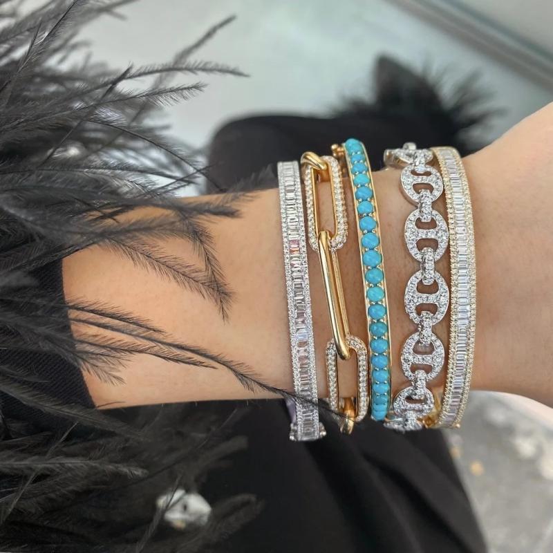 Turquoise Stone Rhinestone Bracelet Cuff for Women