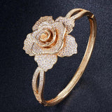 Nigerian Open Cuff Bangle Big Flower CZ Stone Women Jewelry