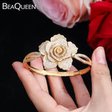 Nigerian Open Cuff Bangle Big Flower CZ Stone Women Jewelry