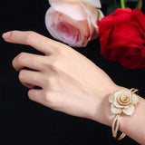 Nigerian Open Cuff Bangle Big Flower CZ Stone Women Jewelry