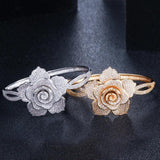 Nigerian Open Cuff Bangle Big Flower CZ Stone Women Jewelry