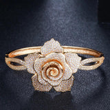 Nigerian Open Cuff Bangle Big Flower CZ Stone Women Jewelry