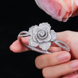 Nigerian Open Cuff Bangle Big Flower CZ Stone Women Jewelry