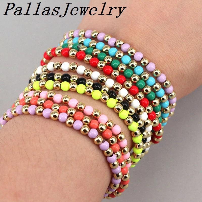 10Pcs Colorful Beads Bracelet Boho Bracelets 4mm Plated Copper Stretch Jewelry