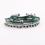 Stainless Steel Beads Skull Macrame Bracelet Set