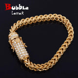 Stainless Steel Franco Link Bracelet Hip hop Rhinestone Chain 21cm