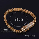 Stainless Steel Franco Link Bracelet Hip hop Rhinestone Chain 21cm