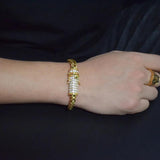 Stainless Steel Franco Link Bracelet Hip hop Rhinestone Chain 21cm