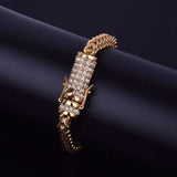 Stainless Steel Franco Link Bracelet Hip hop Rhinestone Chain 21cm