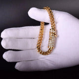Stainless Steel Franco Link Bracelet Hip hop Rhinestone Chain 21cm