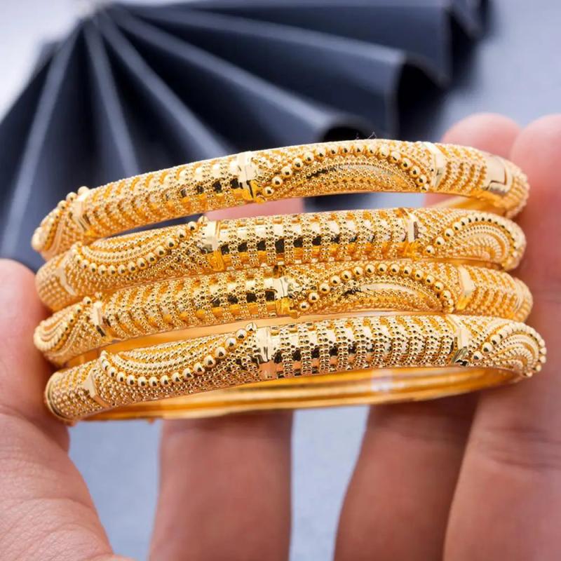 4Pcs/lot 24K Dubai Bracelet Bangles For women Wife African Bridal Wedding