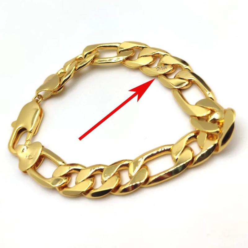 Men's Italian Link Bracelet 24K Plated 8.46in 12mm Thick Chain