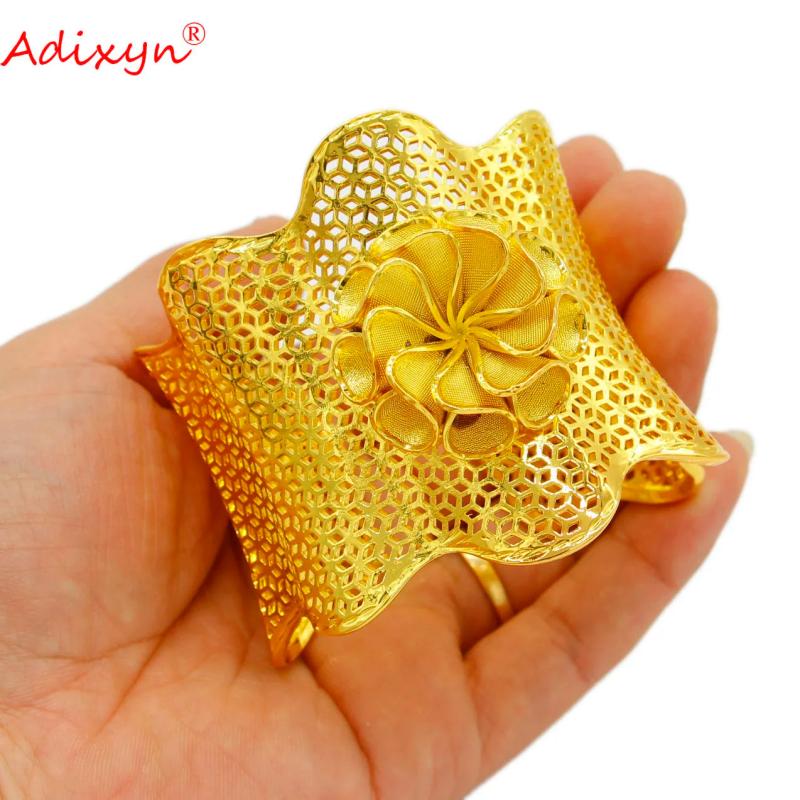 Big Flower Design Bangles for Women 24k African Jewelry Dubai Cuff Bracelet