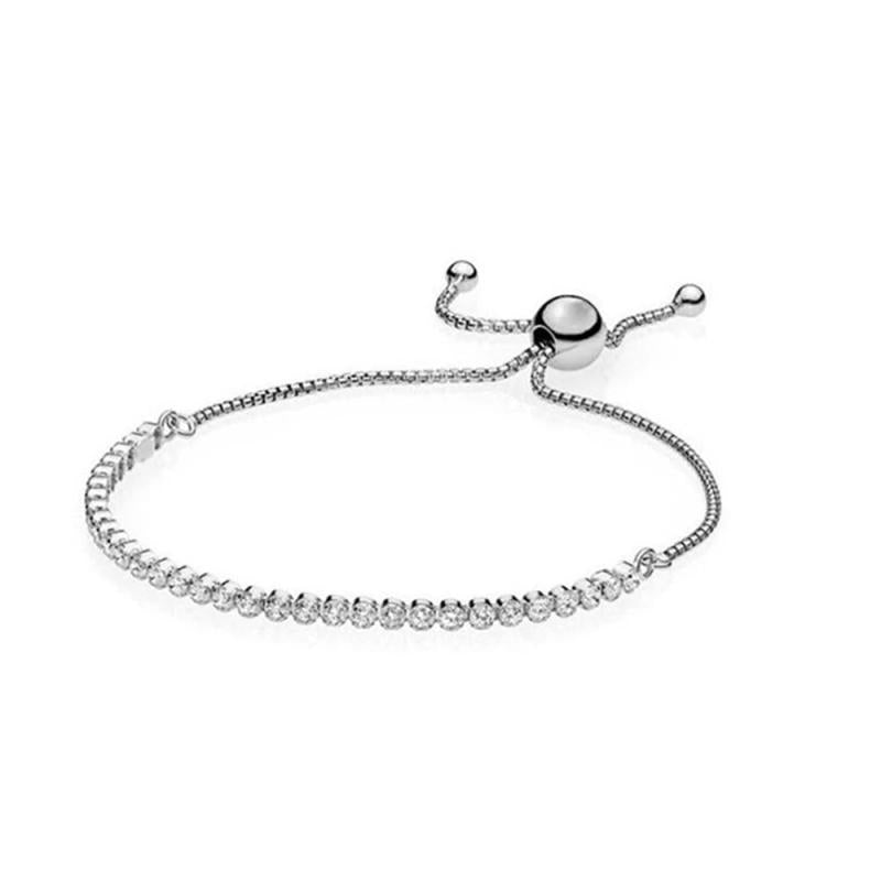 925 Silver Crystal Tennis Bracelet Adjustable Chain Jewelry Birthday Gift
