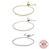 925 Silver Crystal Tennis Bracelet Adjustable Chain Jewelry Birthday Gift