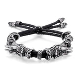 Fongten Stainless Steel Men Dragon Bracelet with Leather Rope Strap