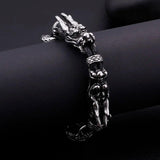 Fongten Stainless Steel Men Dragon Bracelet with Leather Rope Strap