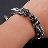Fongten Stainless Steel Men Dragon Bracelet with Leather Rope Strap
