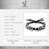 Fongten Stainless Steel Men Dragon Bracelet with Leather Rope Strap