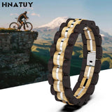 Stainless Steel Wood Men Bracelet Casual Jewelry Gift