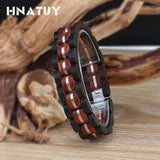 Stainless Steel Wood Men Bracelet Casual Jewelry Gift