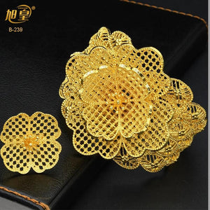 Dubai Plated Flower Cuff Bangles With Ring Bridal Wedding Bracelet Jewelry