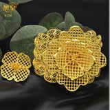 Dubai Plated Flower Cuff Bangles With Ring Bridal Wedding Bracelet Jewelry