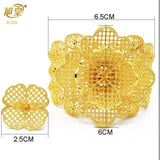 Dubai Plated Flower Cuff Bangles With Ring Bridal Wedding Bracelet Jewelry
