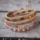 Boho Gemstone Leather 5 Wrap Bracelet