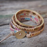 Boho Gemstone Leather 5 Wrap Bracelet