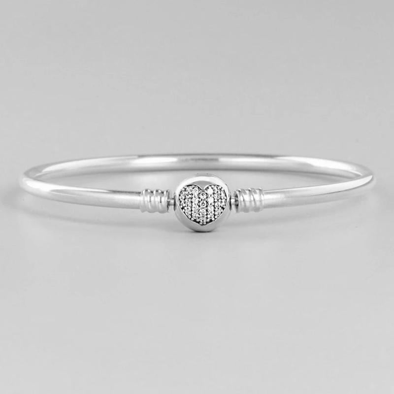 Sterling Silver Round Bead Clasp Bracelet 925 Women's Bangle Jewelry