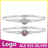 Sterling Silver Round Bead Clasp Bracelet 925 Women's Bangle Jewelry