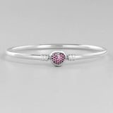 Sterling Silver Round Bead Clasp Bracelet 925 Women's Bangle Jewelry
