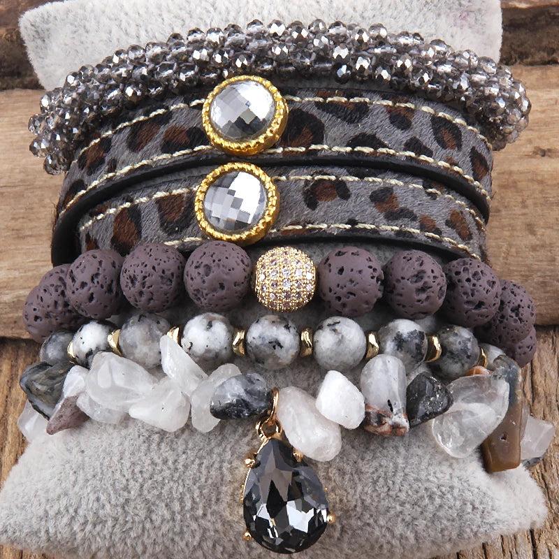 5pc Beaded Bracelet Set for Women, Bangle Stack Jewelry