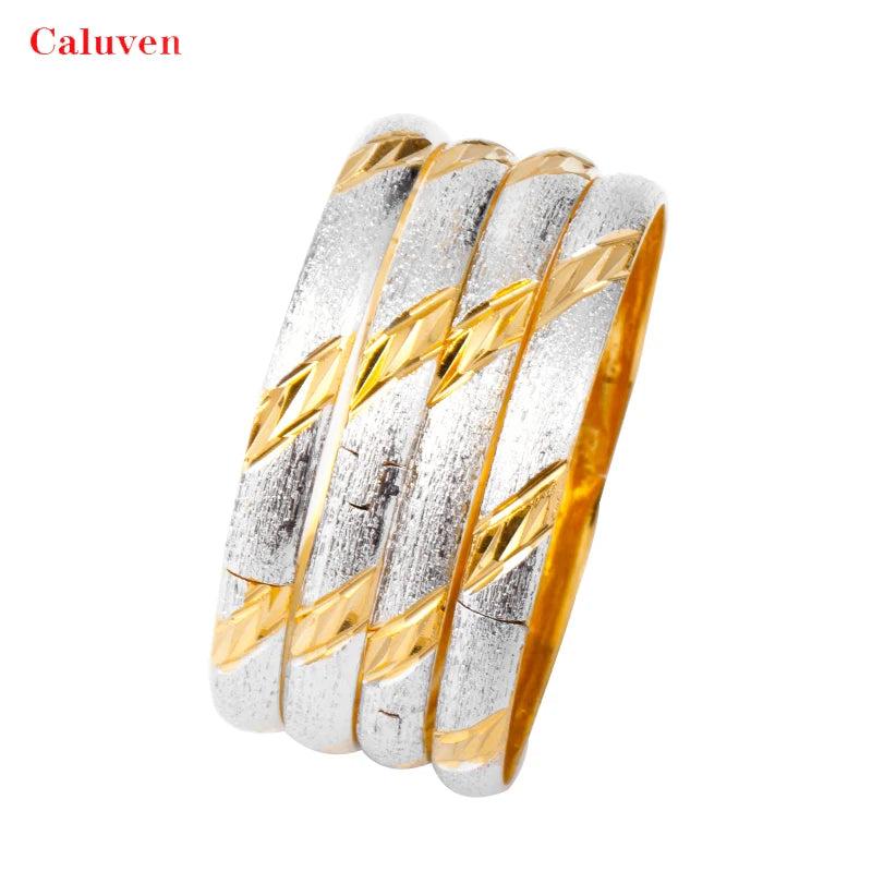 2-Tone Silver Bangles Dubai Bracelet for Women Ethiopian Wedding African