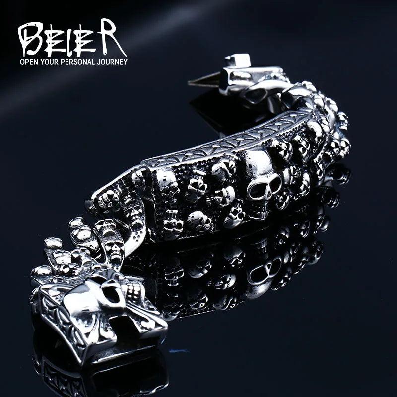 Beier Punk Rock Skull Men Bracelets Biker Stainless Steel Chain Jewelry