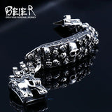 Beier Punk Rock Skull Men Bracelets Biker Stainless Steel Chain Jewelry