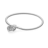 925 Silver Heart Clasp Snake Bracelet for Women
