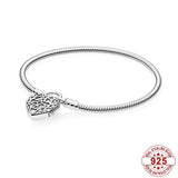 925 Silver Heart Clasp Snake Bracelet for Women