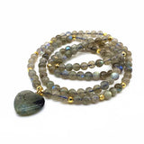 Labradorite Beaded Bracelet Women Charm Pendant Shine Round Stone Yoga Necklace