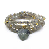 Labradorite Beaded Bracelet Women Charm Pendant Shine Round Stone Yoga Necklace