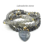 Labradorite Beaded Bracelet Women Charm Pendant Shine Round Stone Yoga Necklace
