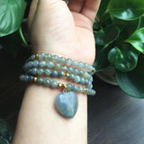 Labradorite Beaded Bracelet Women Charm Pendant Shine Round Stone Yoga Necklace