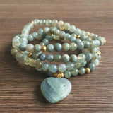 Labradorite Beaded Bracelet Women Charm Pendant Shine Round Stone Yoga Necklace