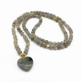 Labradorite Beaded Bracelet Women Charm Pendant Shine Round Stone Yoga Necklace