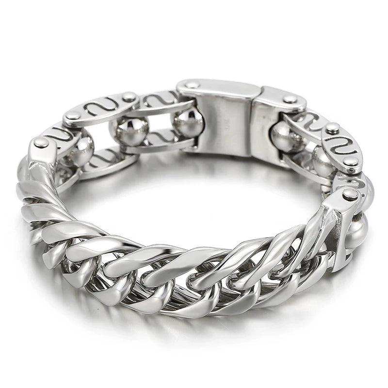 Fongten Cross Metal Chain Beads Punk Bracelet