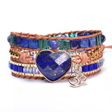 Lapis Lazuli Crystal Beaded Leather Wrap Bracelet for Women