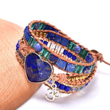 Lapis Lazuli Crystal Beaded Leather Wrap Bracelet for Women